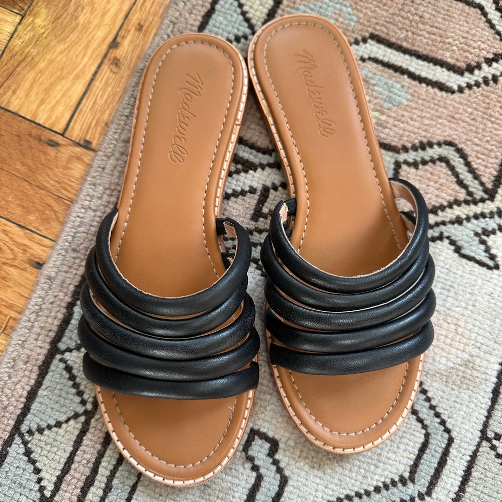 Madewell Black Leather Slide Sandals
